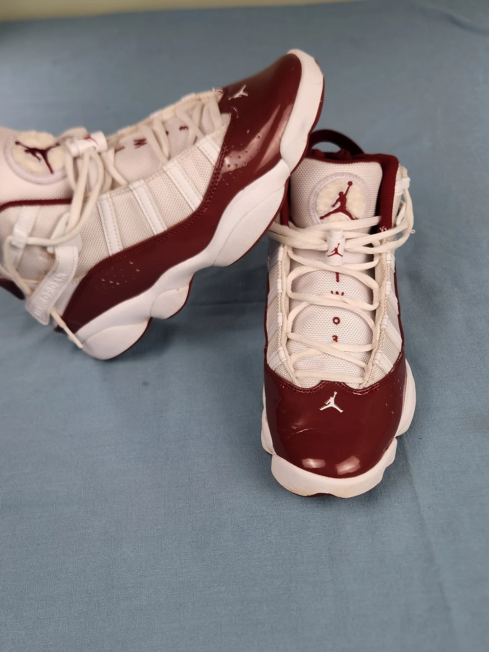 Jordan 6 Rings White Burgundy Basketball Sneakers Mens 7.5 Womens 9
